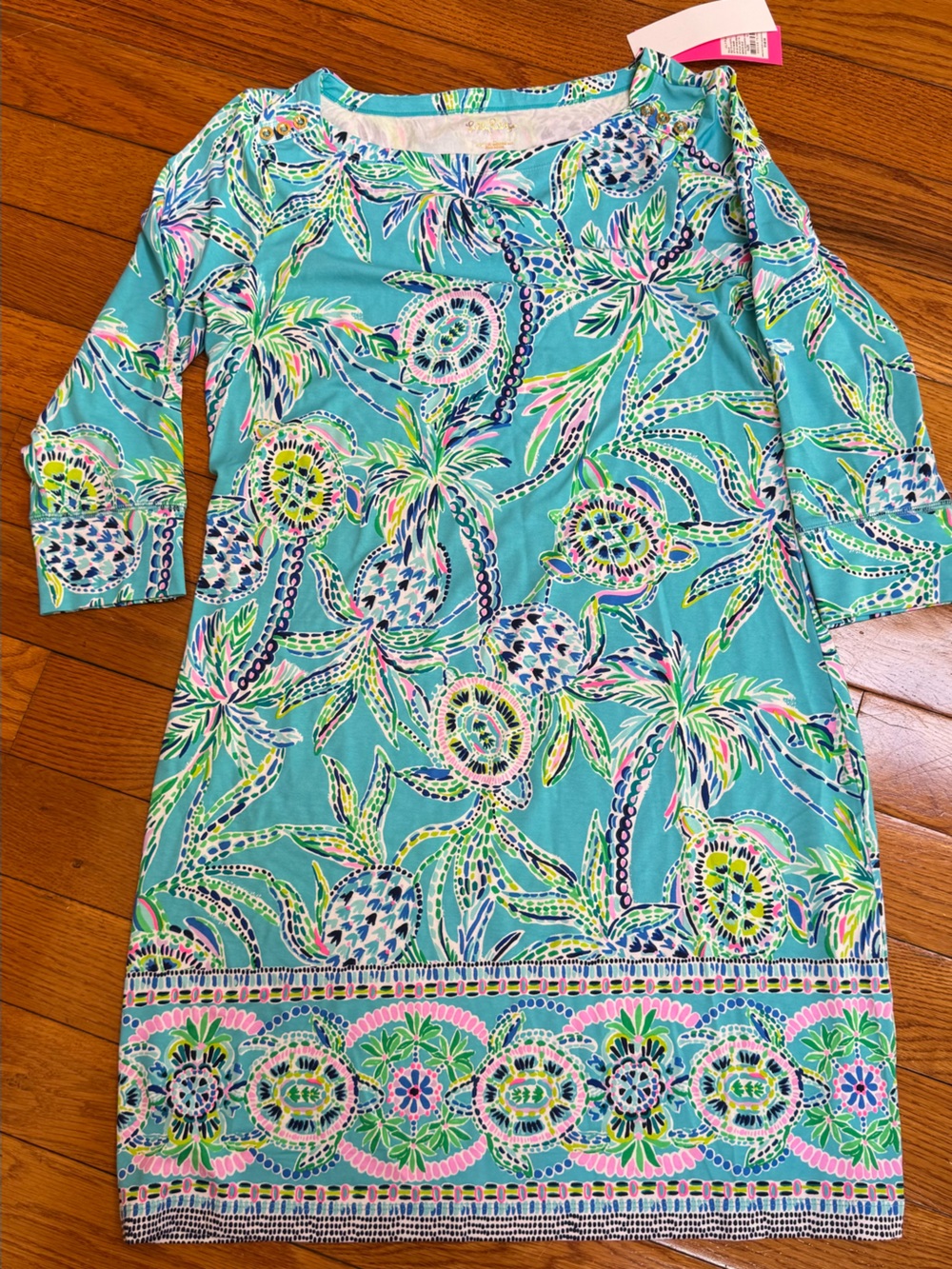 Lilly Pulitzer Turquoise Multicolor Palm Print Top large new upf 50 protection